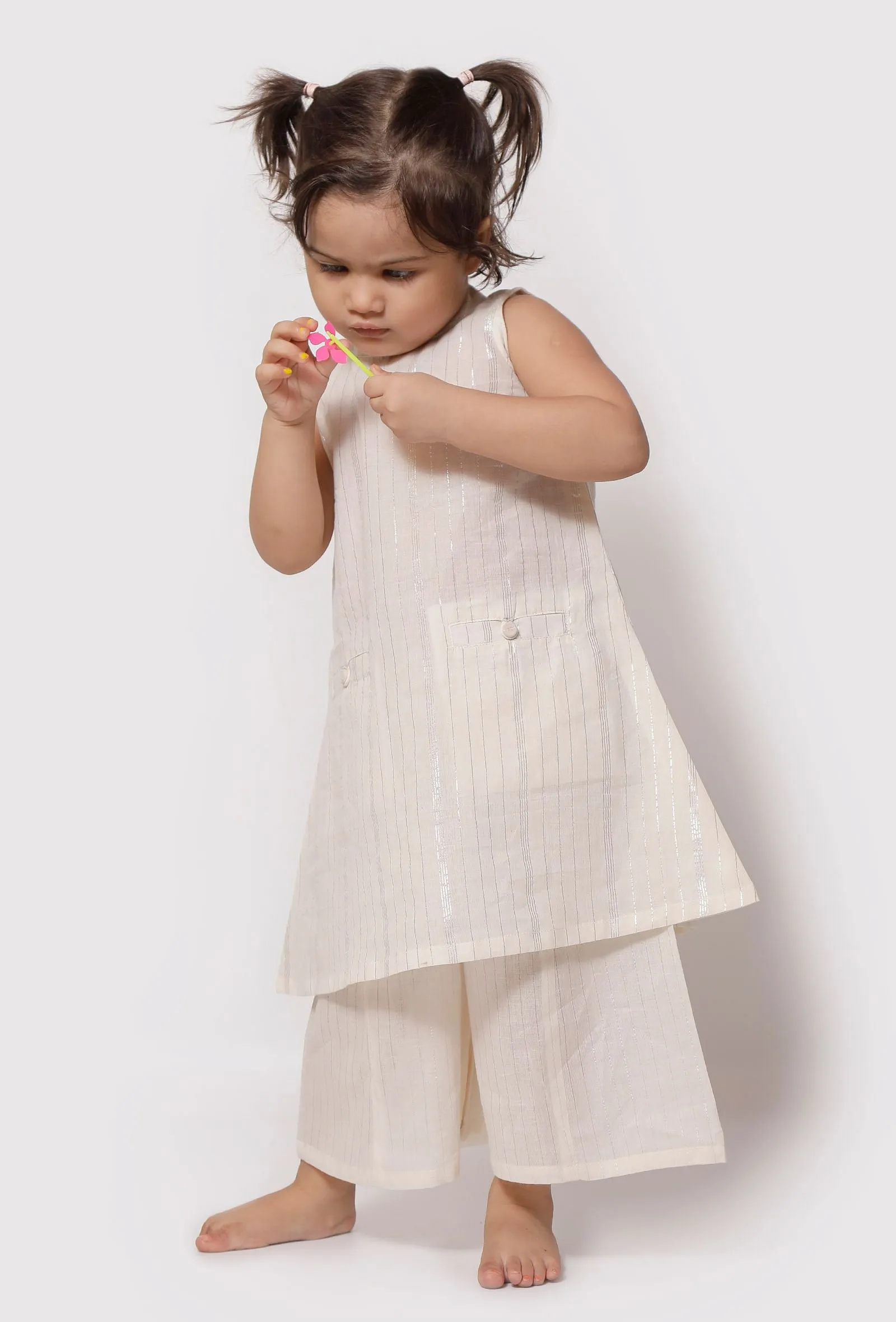 Set of 3- Silver White Malmal Slip with Palazzo and Dupatta