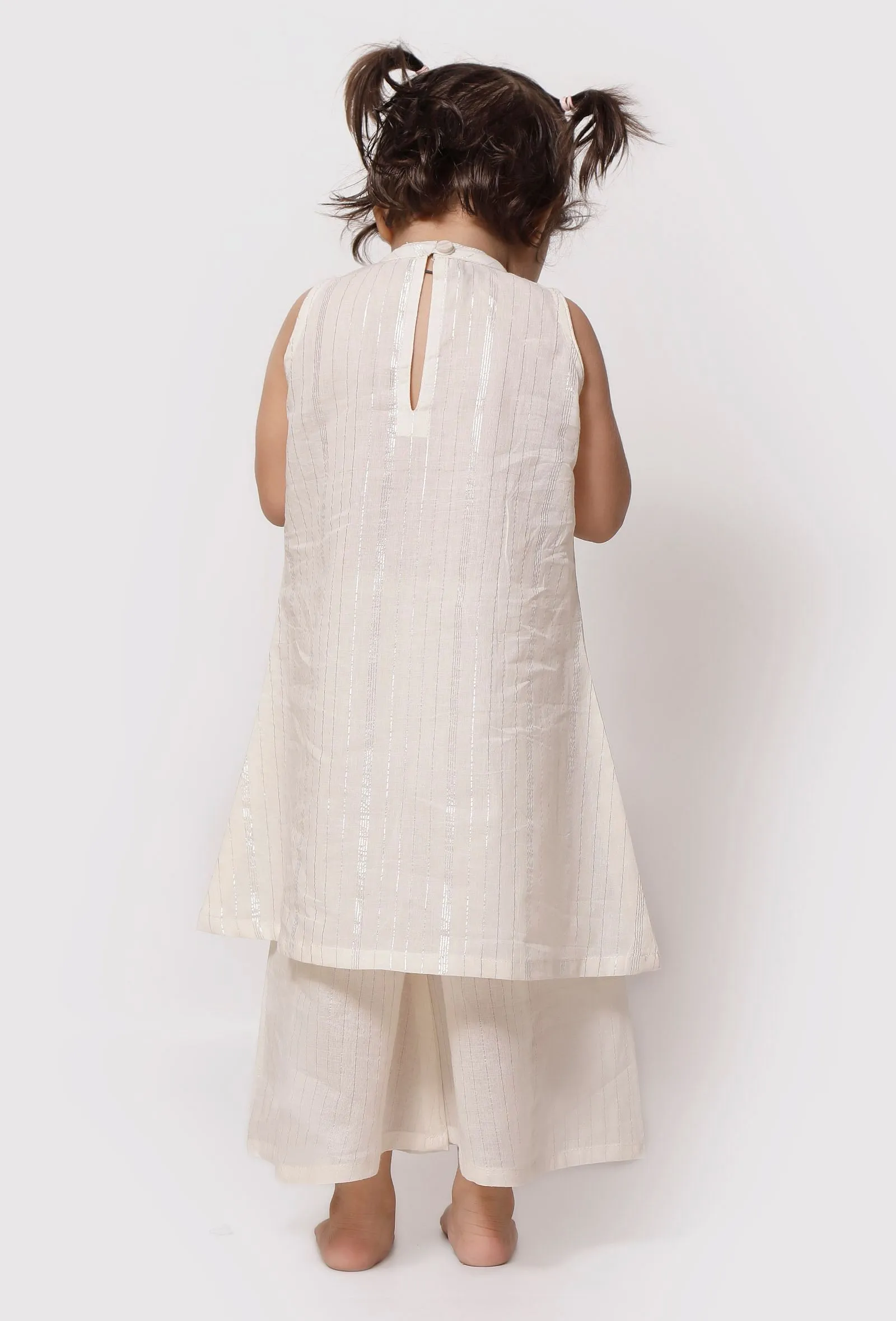 Set of 3- Silver White Malmal Slip with Palazzo and Dupatta