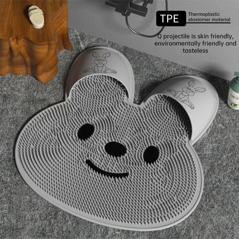 Silicone Rabbit Foot Rub Bathroom Mat - Anti-Slip Massage Pad for Shower