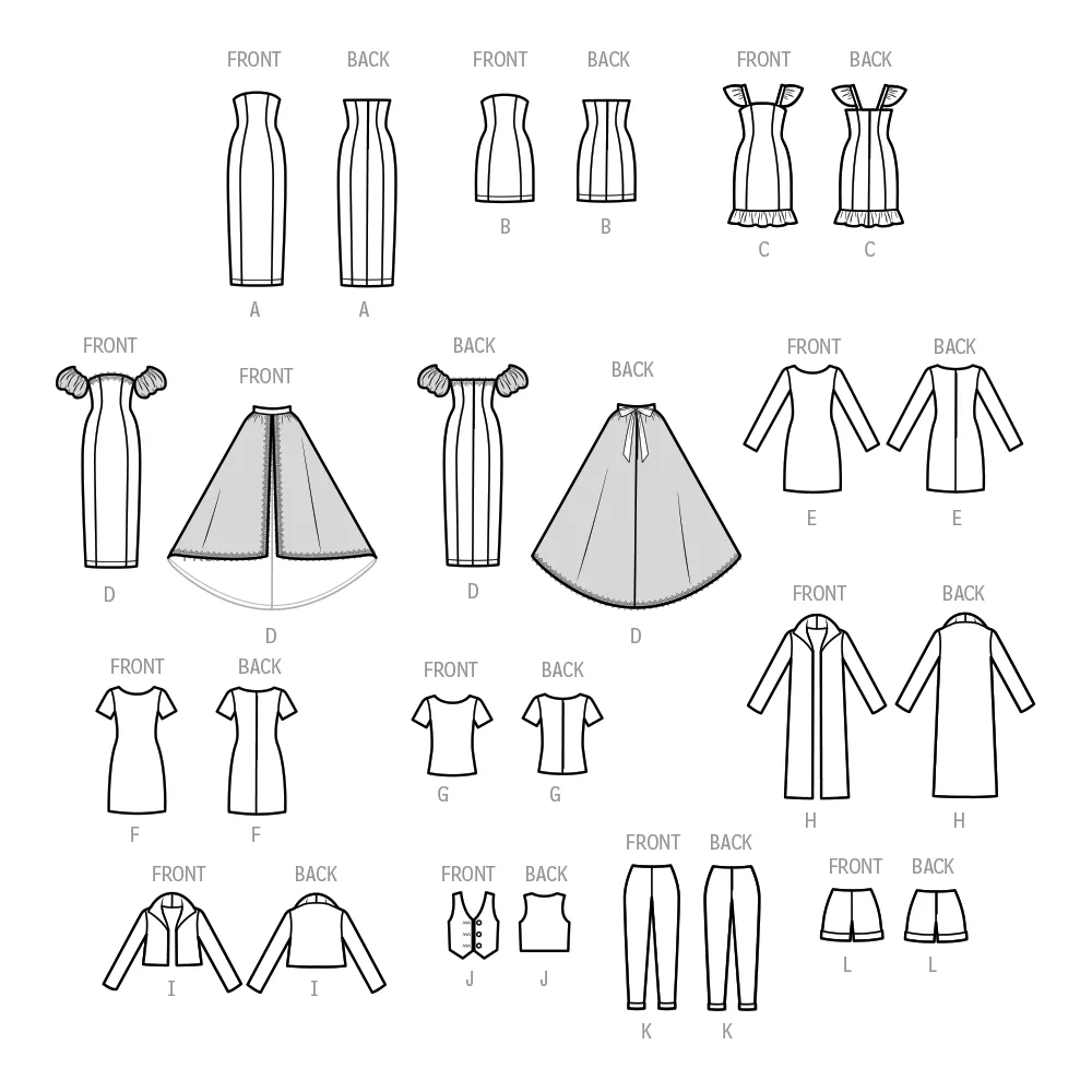 Simplicity Pattern S9769 11 1/2" Fashion Clothes for Regular and Curvy Size Dolls