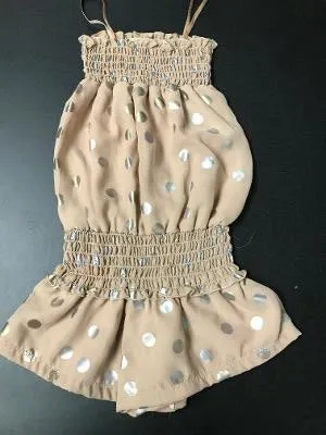 SMOCKED ROMPER CHAMPAGNE GOLD SILVER DOT