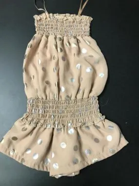 SMOCKED ROMPER CHAMPAGNE GOLD SILVER DOT