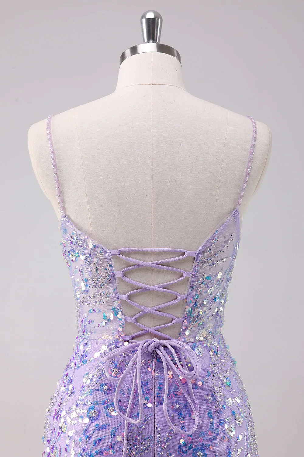 Sparkly Purple Bodycon Spaghetti Straps Short Homecoming Dress with Sequins