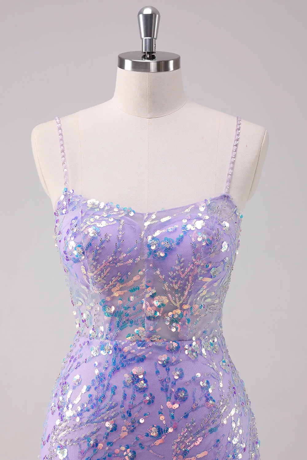 Sparkly Purple Bodycon Spaghetti Straps Short Homecoming Dress with Sequins
