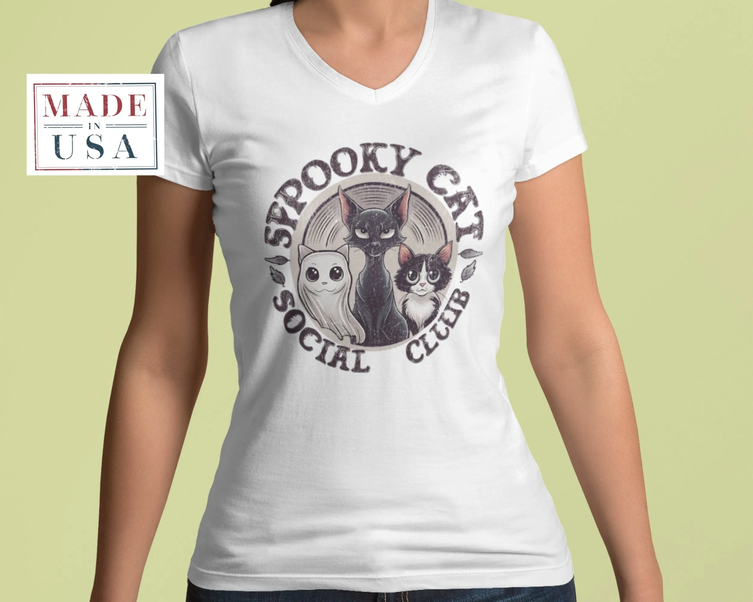 Spooky Cat Social Club T-Shirt, Cute Halloween Cat Shirt, Black Cat White Cat Kitten Tee, Funny Cat Lover Gift, Spook Sweatshirt