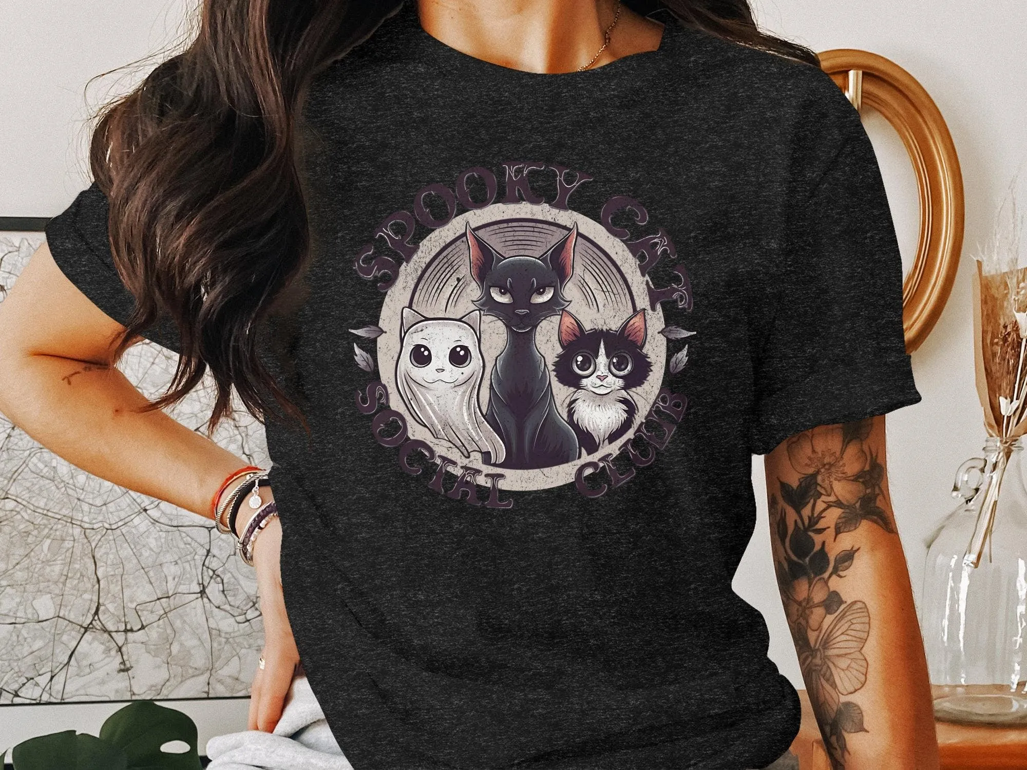 Spooky Cat Social Club T-Shirt, Cute Halloween Cat Shirt, Black Cat White Cat Kitten Tee, Funny Cat Lover Gift, Spook Sweatshirt