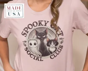 Spooky Cat Social Club T-Shirt, Cute Halloween Cat Shirt, Black Cat White Cat Kitten Tee, Funny Cat Lover Gift, Spook Sweatshirt