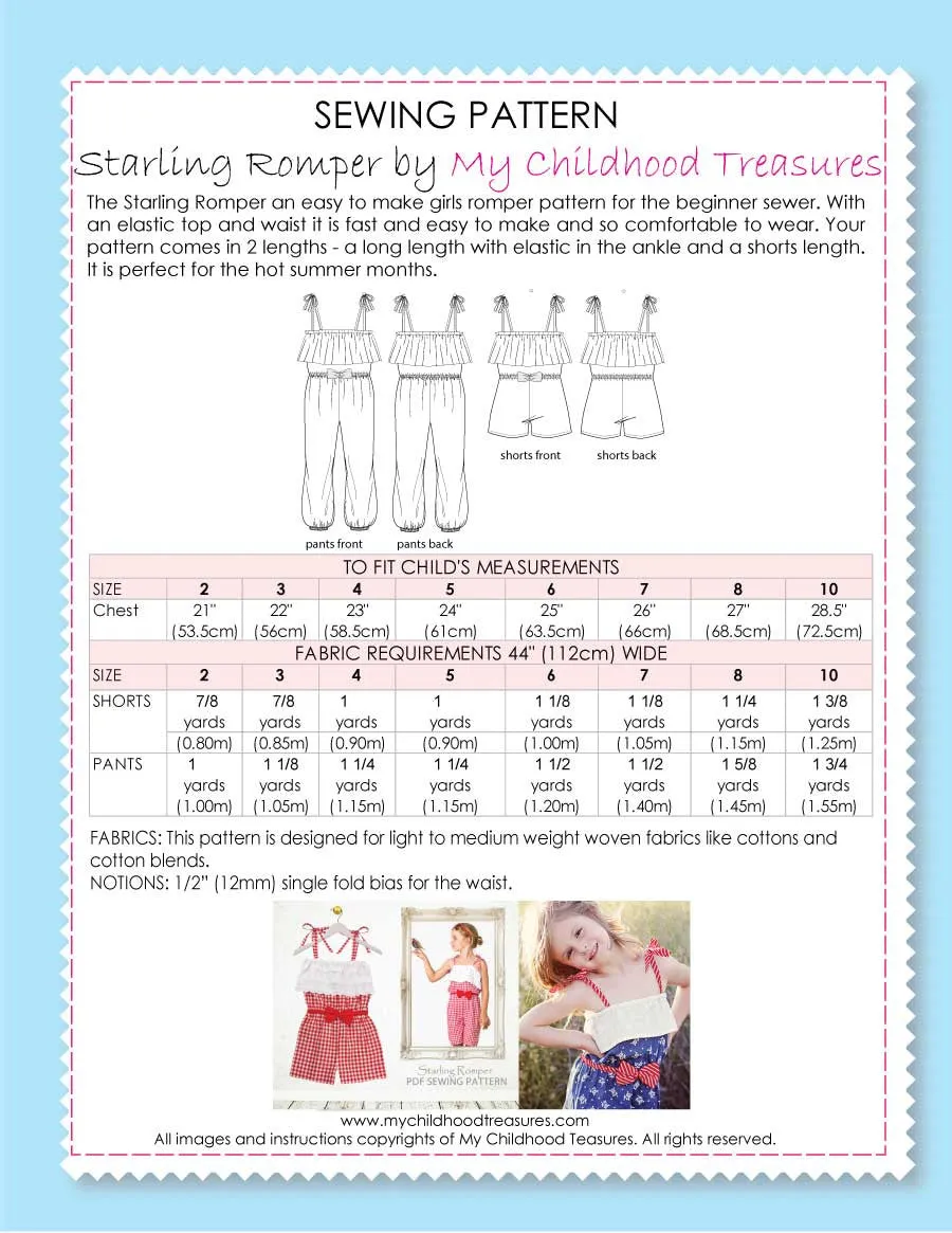 STARLING - Girls Romper Sewing Pattern