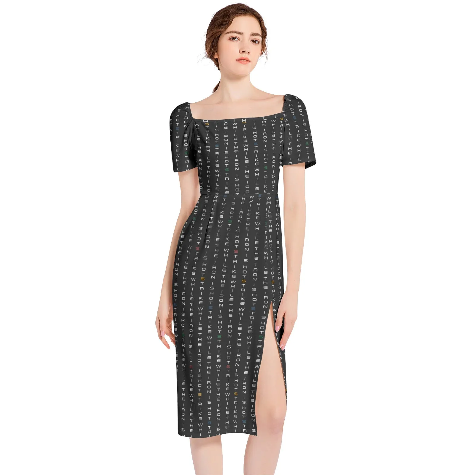 Strike While the Iron Is Hot Split Thigh Midi Bodycon Dress