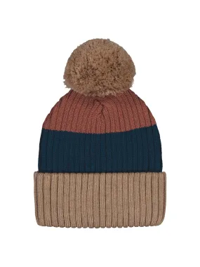 Striped Pompom Beanie Seasame/Spruce/Boho Brown