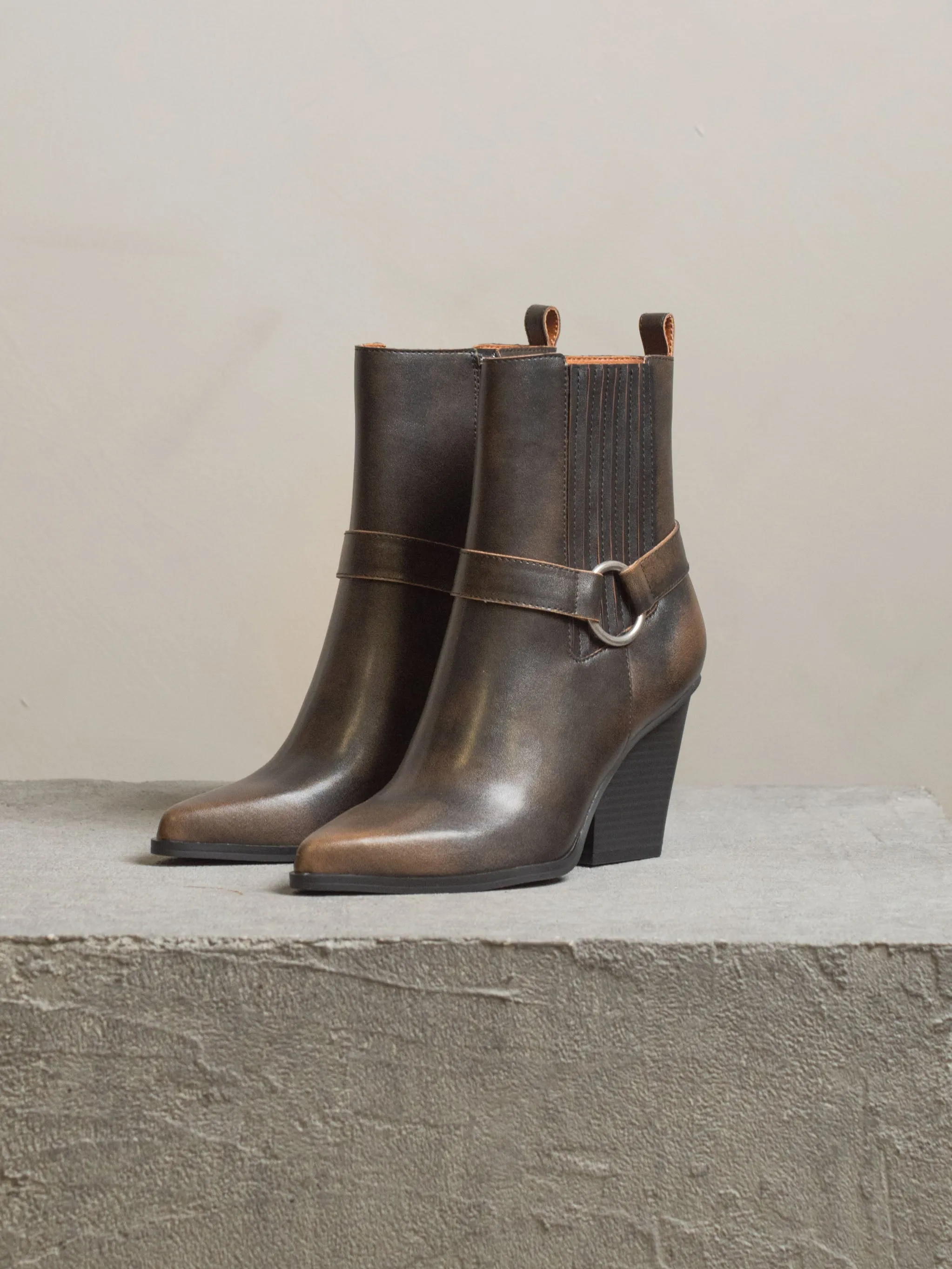 The Carson | Brown Distressed Leather Moto Bootie