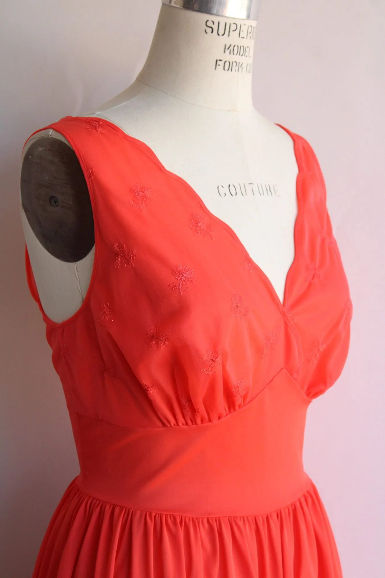 Vintage 1960s Vanity Fair Orange Nylon Nightgown