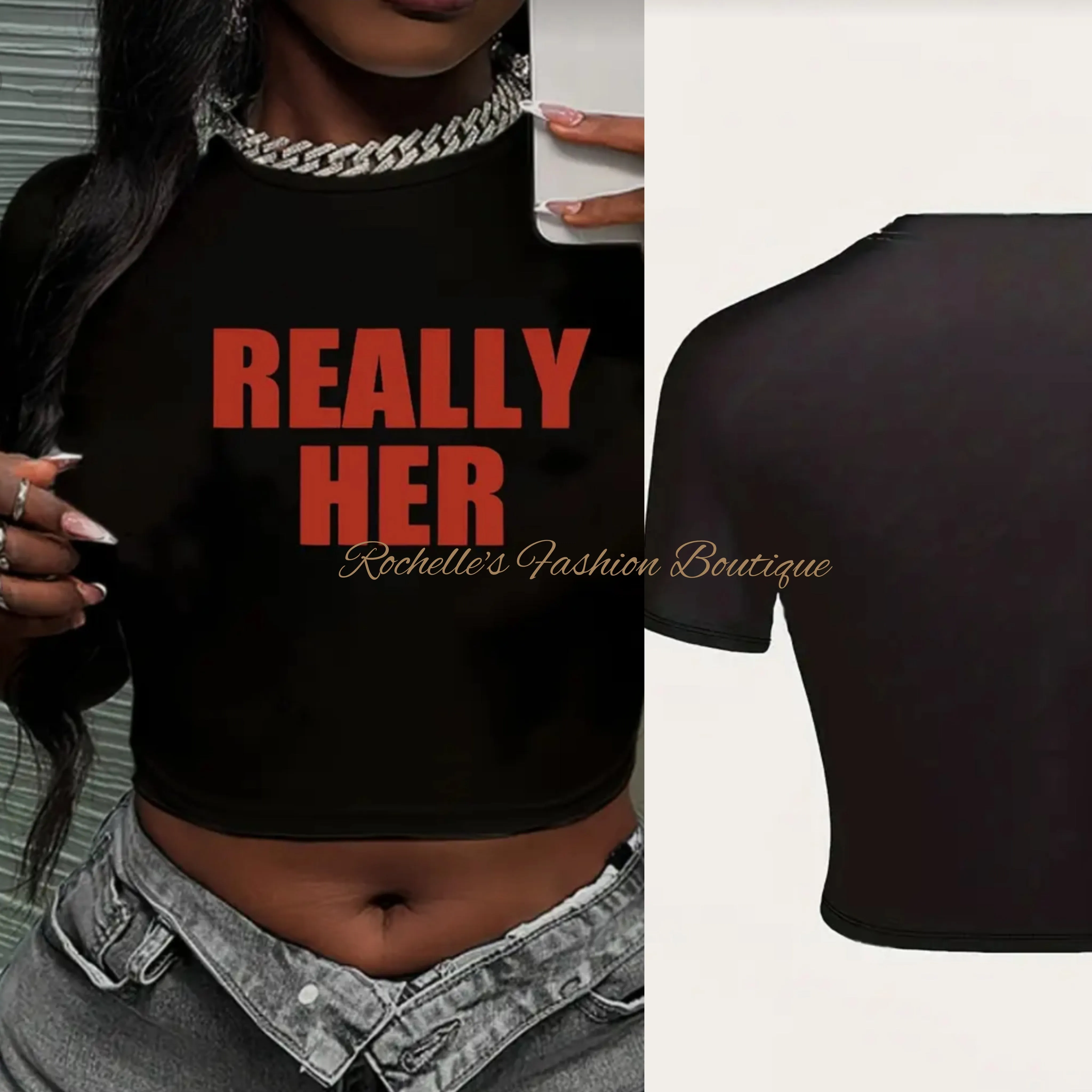 White & Dark Red Really Her Crop Shirt