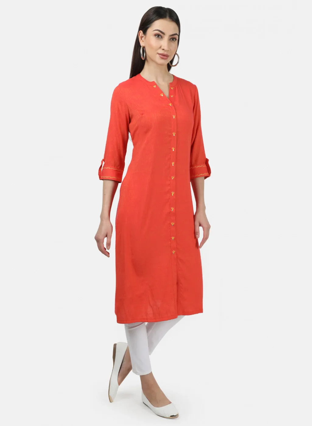 Womens Orange Plain Tunic