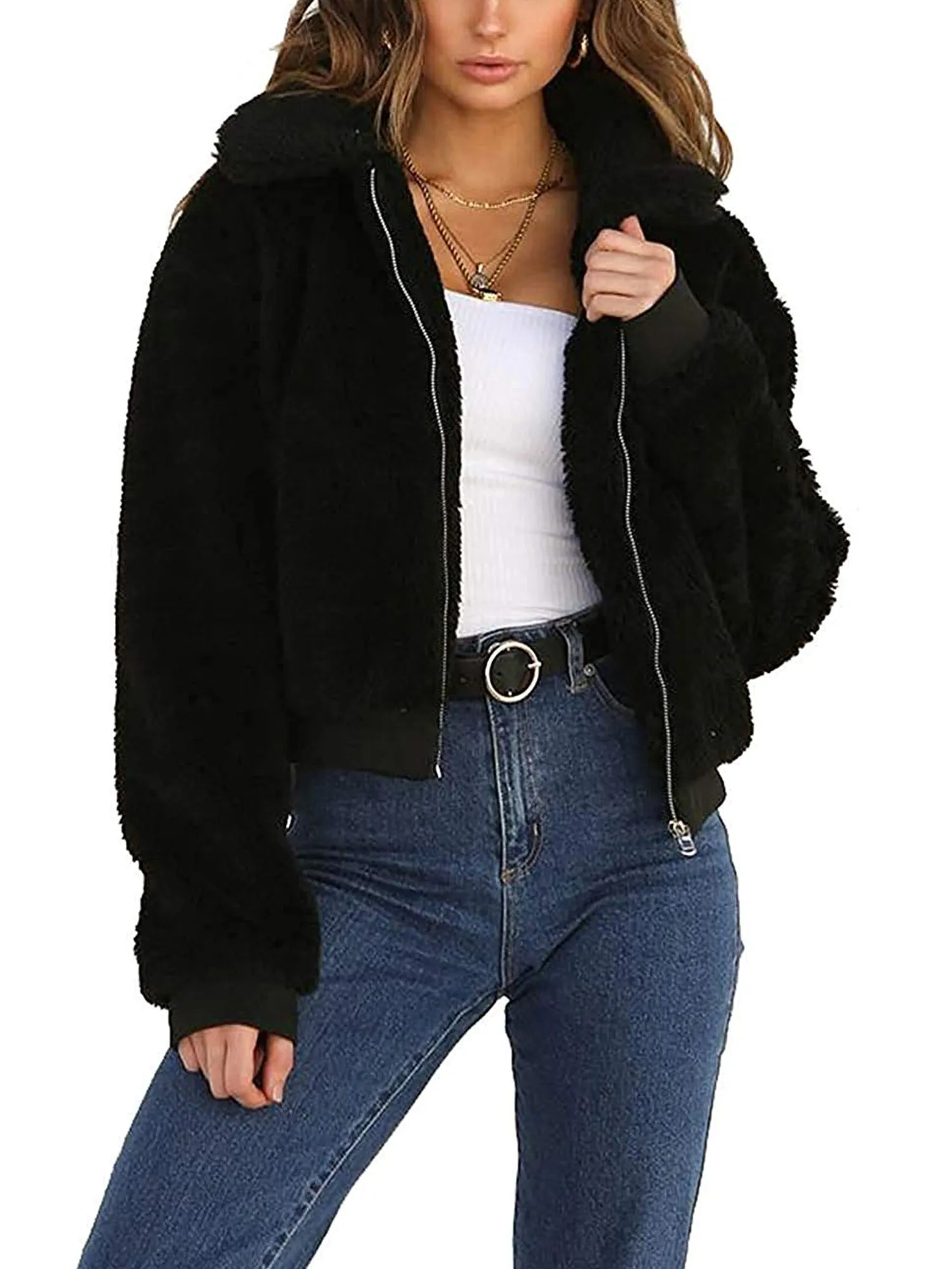 Womens Thick Warm Teddy Bear Pocket Fleece Jacket Coat Zip up Outwear Overcoat