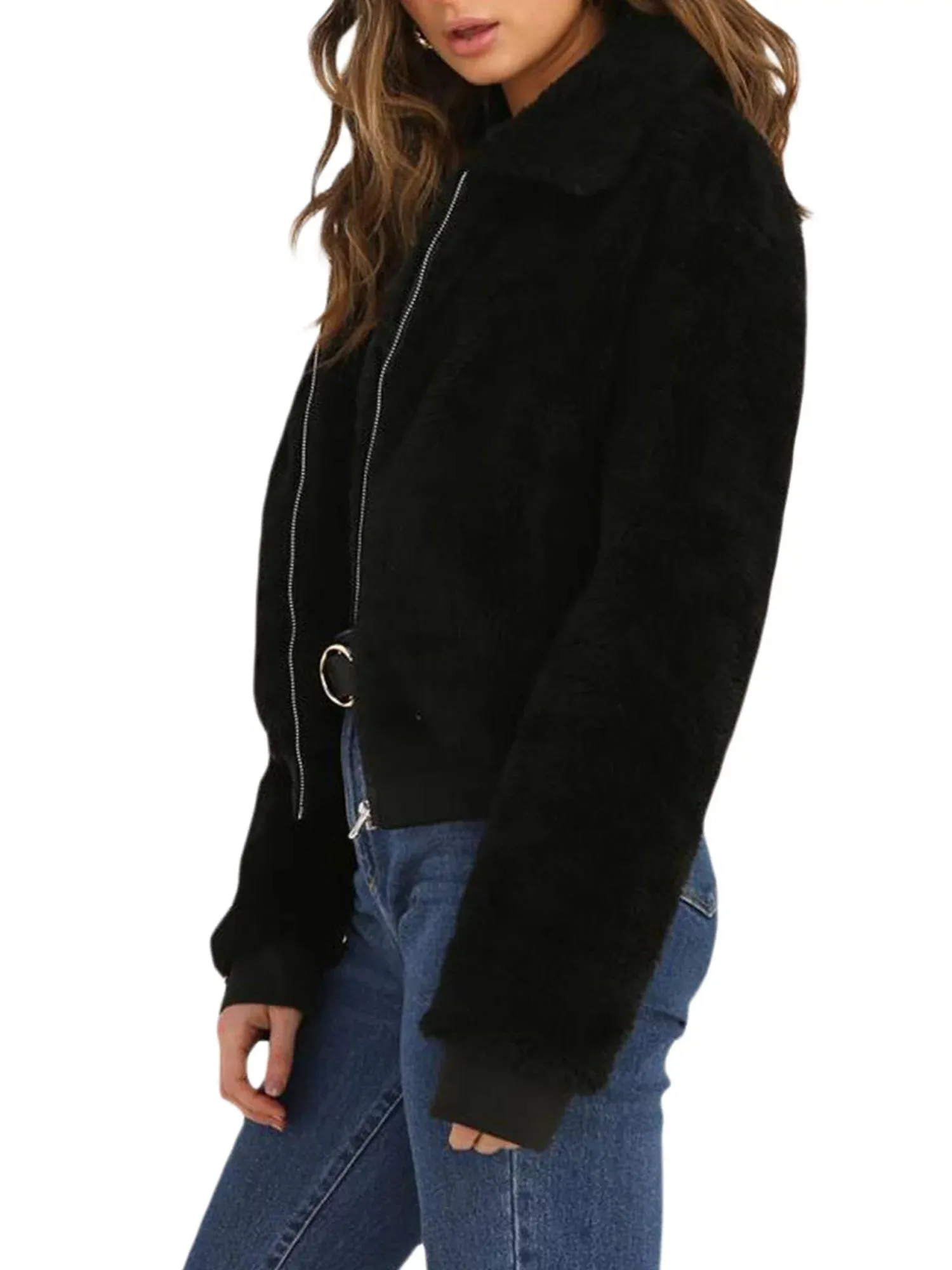 Womens Thick Warm Teddy Bear Pocket Fleece Jacket Coat Zip up Outwear Overcoat