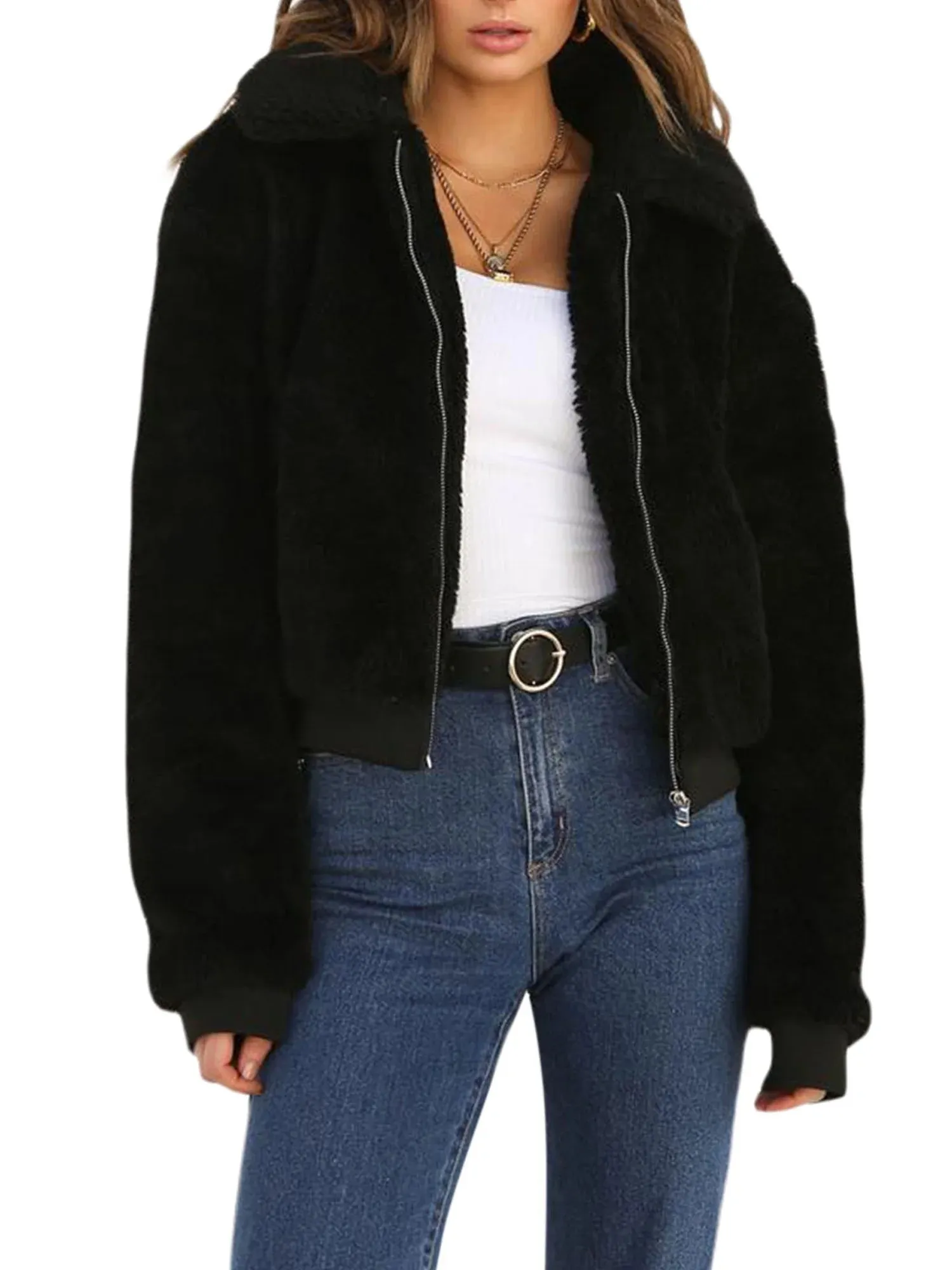 Womens Thick Warm Teddy Bear Pocket Fleece Jacket Coat Zip up Outwear Overcoat
