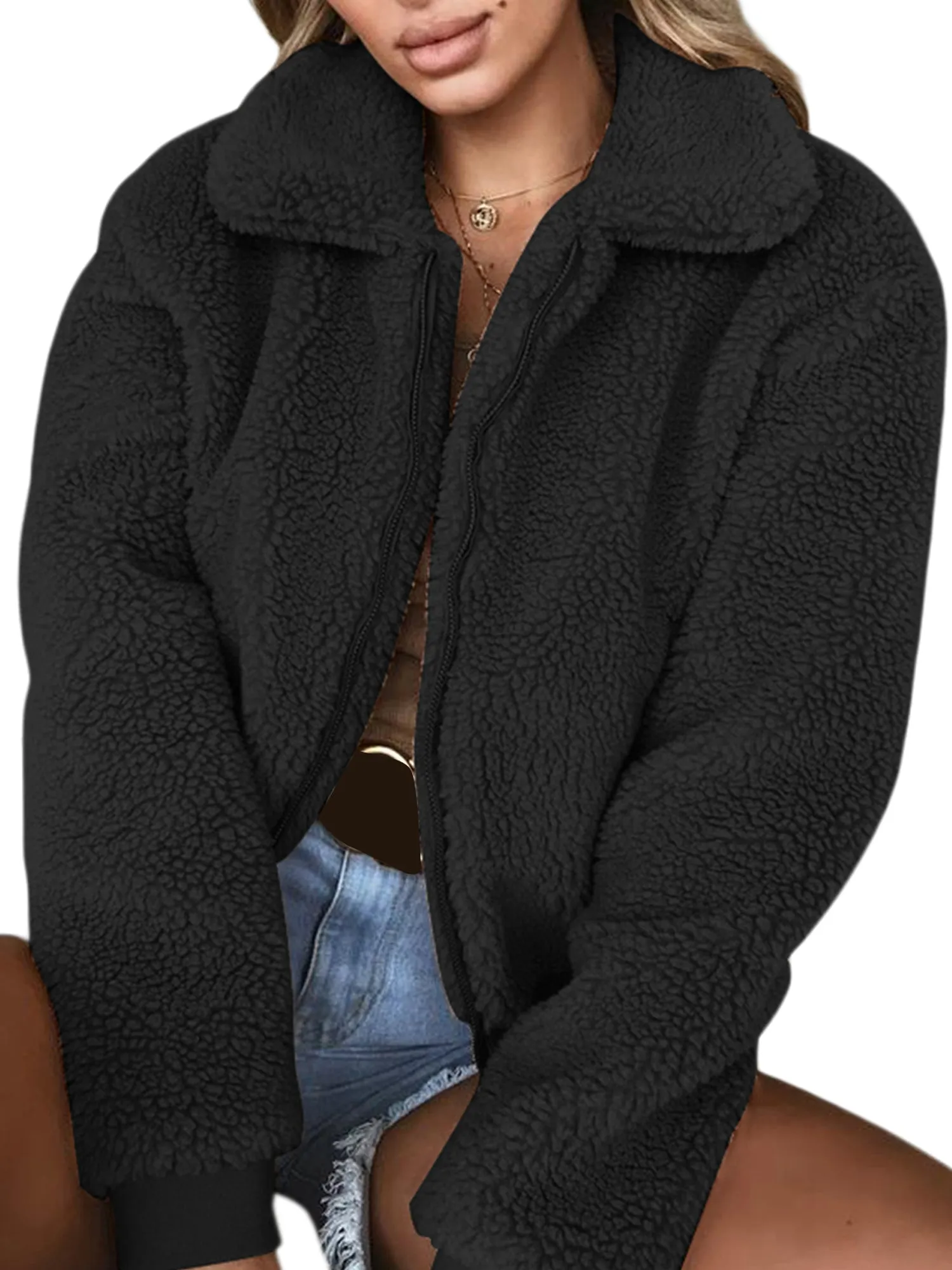 Womens Thick Warm Teddy Bear Pocket Fleece Jacket Coat Zip up Outwear Overcoat